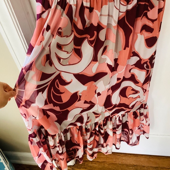 Tiered Midi Dress S Wine Burgund Multi print long sleeve boho peasant cottage - Picture 8 of 15